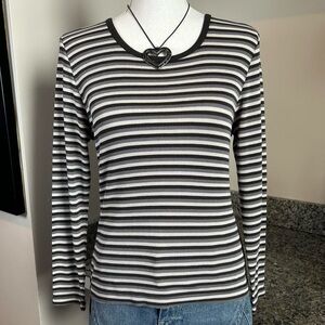 Vintage 90s Woman’s Medium Grunge Goth Black Striped Long Sleeve Shirt
